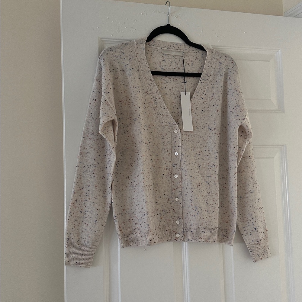 One Grey Day Speckled Donegal Cashmere V-Neck Cardigan Sweater